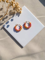 Pink and Yellow Beaded Hoops | 18k Gold