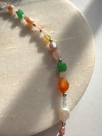 Natural Stone and Freshwater Pearl Beaded Necklace with Sterling Silver Clasp