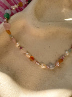 Natural Stone and Freshwater Pearl Beaded Necklace with Sterling Silver Clasp
