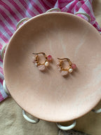 Pink Natural Stone Wire Wrapped 18k Gold plated hoops