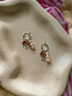 Beaded Charm Hoops with Natural Gemstones and Freshwater pearls