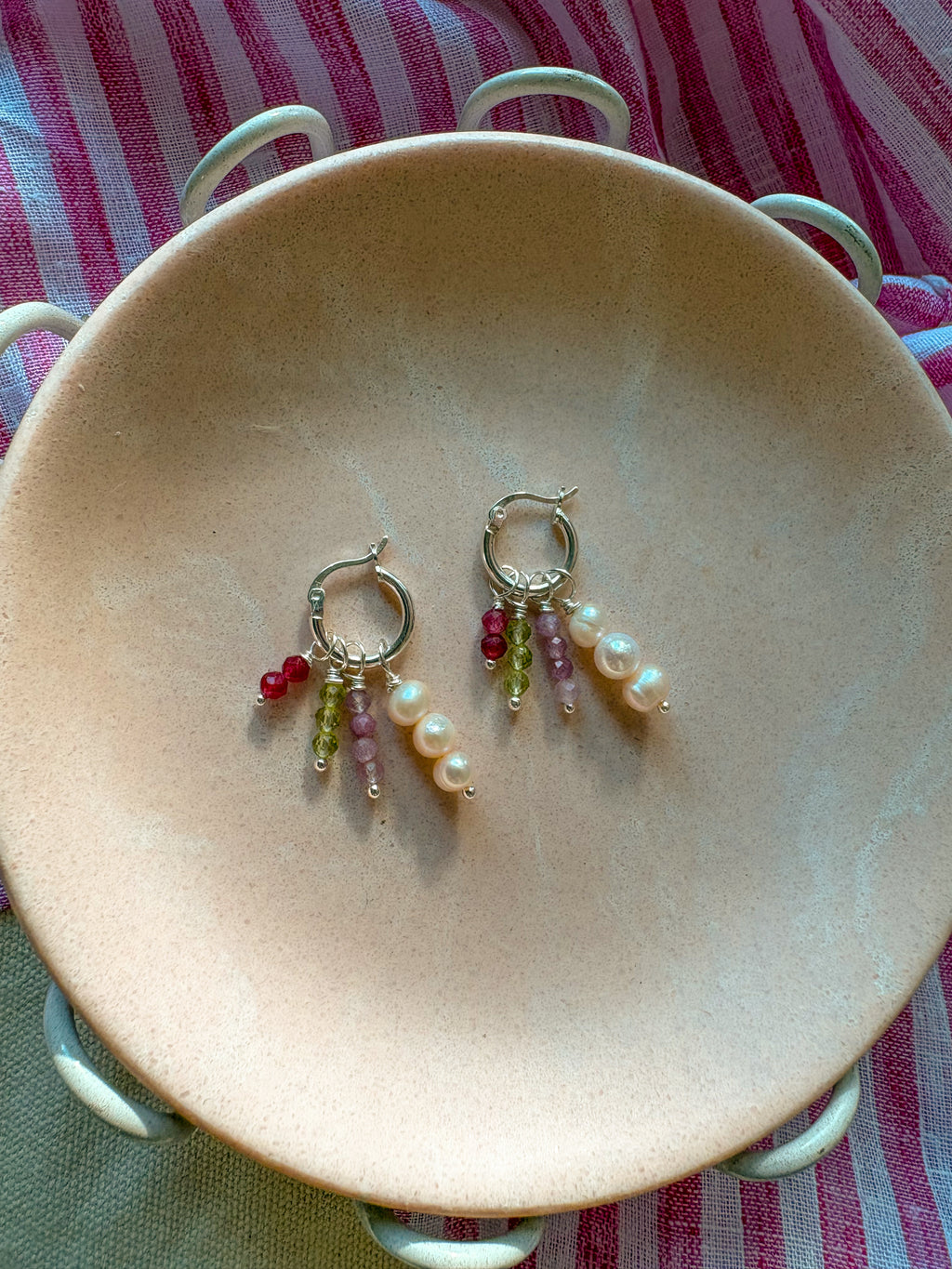 Beaded Charm Hoops with Natural Gemstones and Freshwater pearls