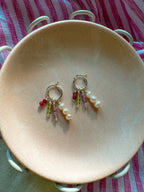 Beaded Charm Hoops with Natural Gemstones and Freshwater pearls