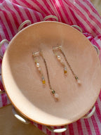 Dainty Beaded Dangles with Backing piece, Natural gemstones and Freshwater Pearls