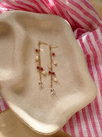 Natural Ruby Beads on Long dainty chain Dangle earrings