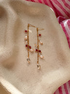 Natural Ruby Beads on Long dainty chain Dangle earrings