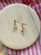 Dainty Beaded Chain Earrings with Freshwater Pearl, Quartz and Austrian Crystal