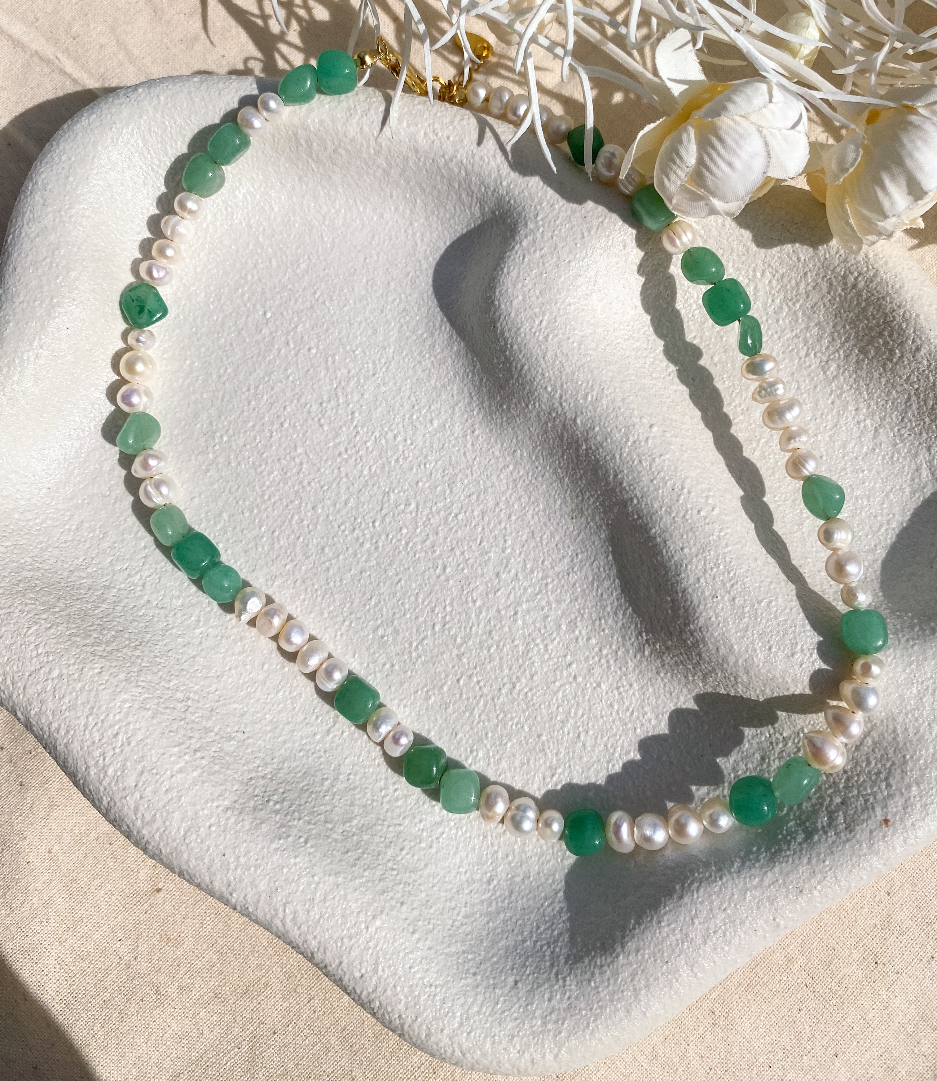 Green Aventurine and Pearl Necklace