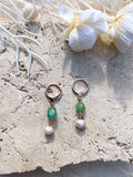 Green Aventurine and Pearl Huggies