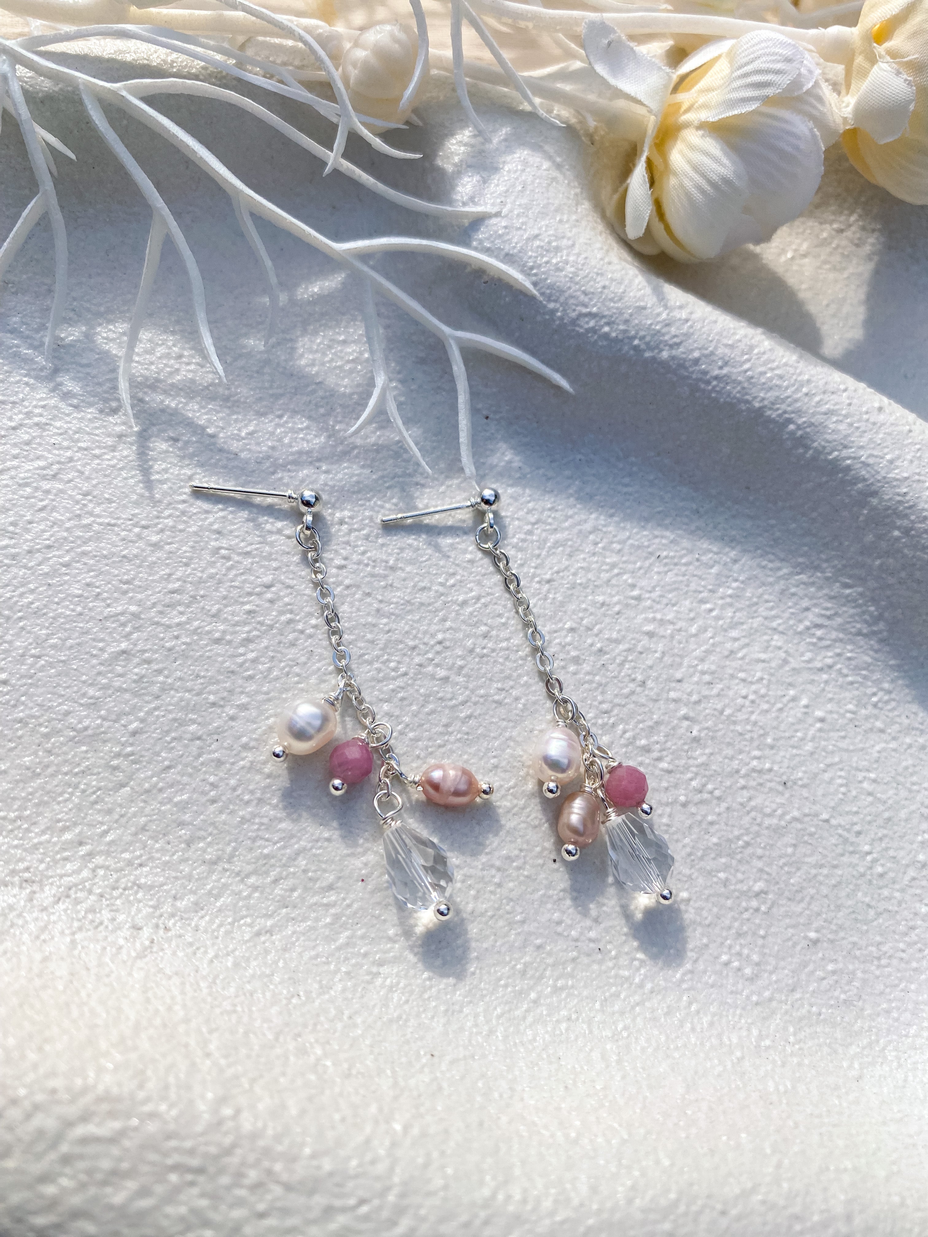 Tourmaline and Pearl Dangles with Crystal