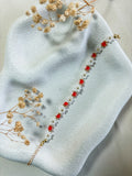Red and White Beaded Flower Bracelet