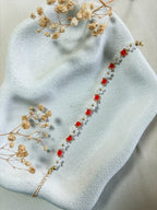 Red and White Beaded Flower Bracelet