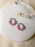 Pink and White Beaded Hoops | Sterling Silver