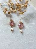 Pink Cubic Zirconia and Pearl Dangles | 18k Gold