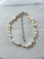 Freshwater Pearl Bracelet with Silver and Blue Beads | Sterling Silver