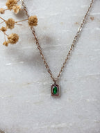 Rectangle Pendant with Green Cubic Zirconia Necklace | Sterling Silver