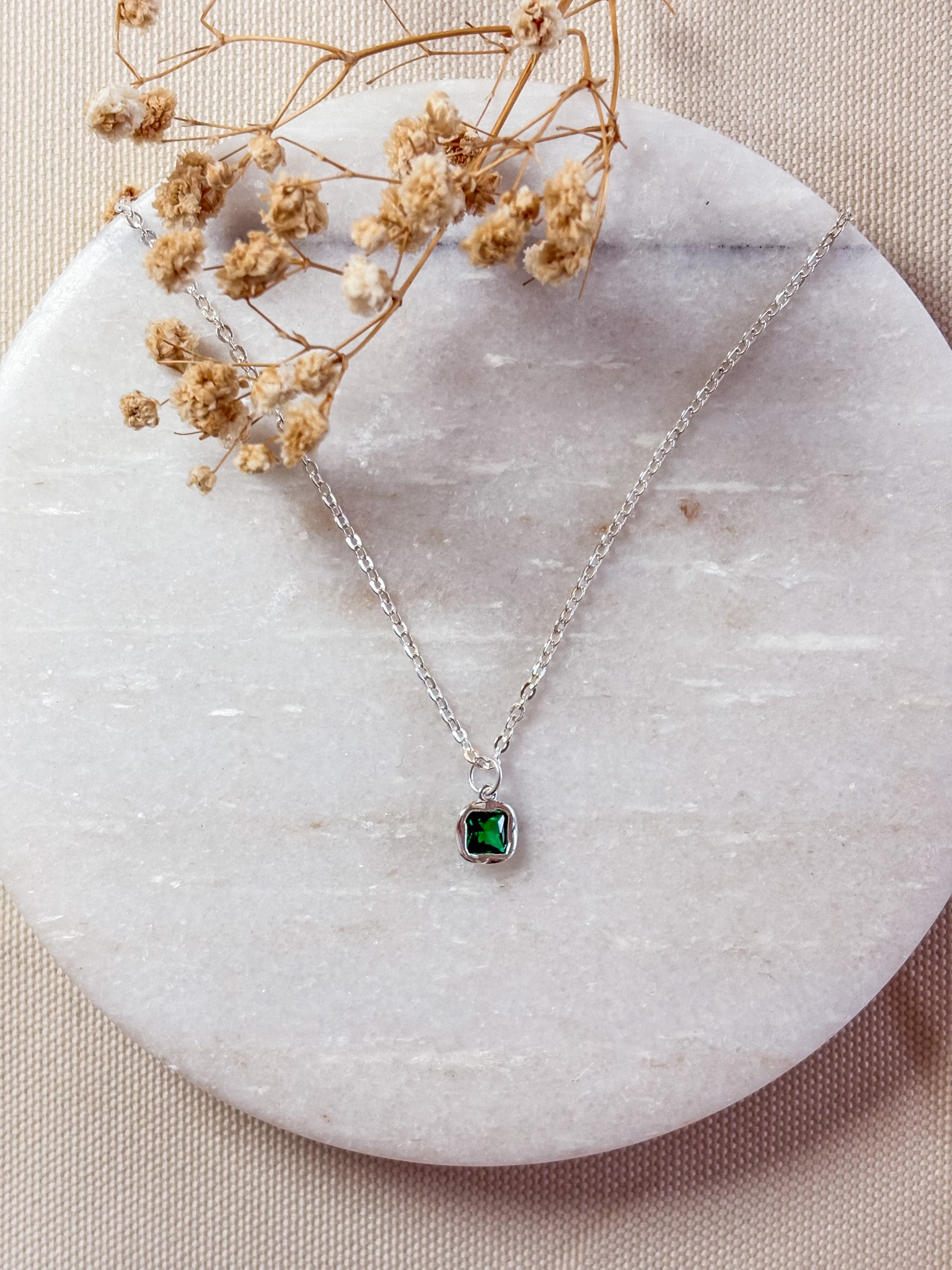 Cubic Zirconia Irregular Square Charm Necklace | Green
