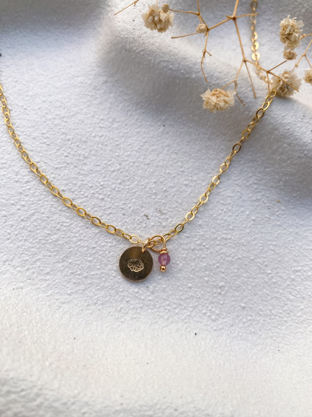Stamped Birth Flower Necklace | Gold Filled