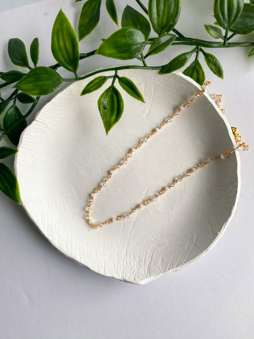 Wire Wrapped White and Clear Beaded Necklace